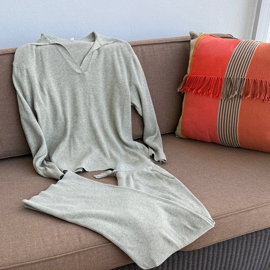 Uniqlo Washable Knit Ribbed Lounge Set Top Xl Pants M